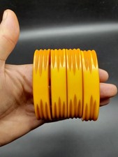 Set Of 4 original Art deco drawer pull handles yellow Bakelite 1930s 8 Cm Long