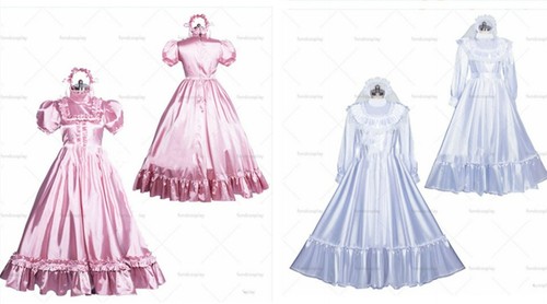 Sissy maid satin white dress