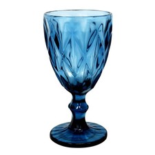 Wine Glass Blue Textured Drinking Goblet 300ml Chalice Cup Vintage Glassware