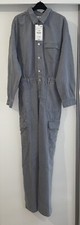 ZARA PASTEL BLUE GREY COLLARED TRF FADED-EFFECT SOFT DENIM JUMPSUIT SIZE L BNWT