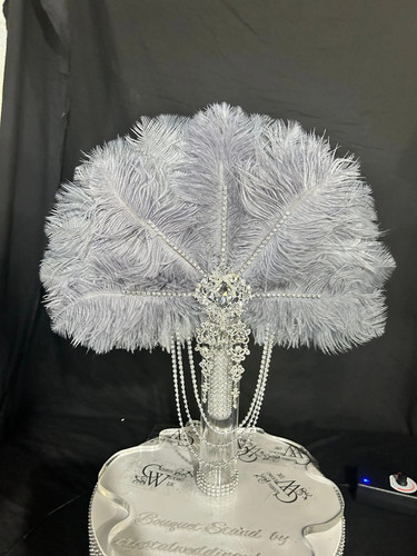 Grey ostrich feather fan - grey,