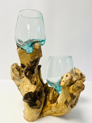 Molten glass bowl wood root - bowl, on