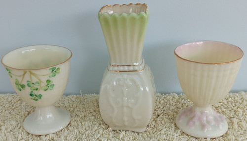 Belleek pair egg cups - egg, and