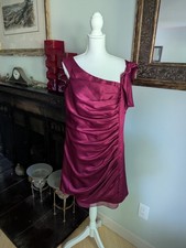 NEW White By Vera Wang VW360050 Size 16 Mulberry Ruche Dress Asymmetrical Strap