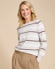 Paul Costelloe Pink Neutral Stripe Cashmere Crew Neck Jumper Medium UK 12-14