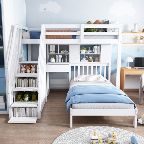 Bunk bed with desk shelves - desk,,