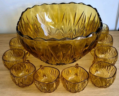 Vintage amber glass punch bowl - vintage,
