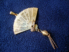 Vintage Chinese Phoenix & Crane Etched Folding Fan Gold Plated Charm/Pendant