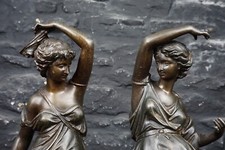 Pair of Antique French Spelter Classical Female Figures ~ Country House Decor