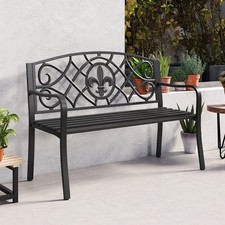 128cm Outdoor Metal Bench Cast Iron Backrest Heavy-Duty Garden Seating