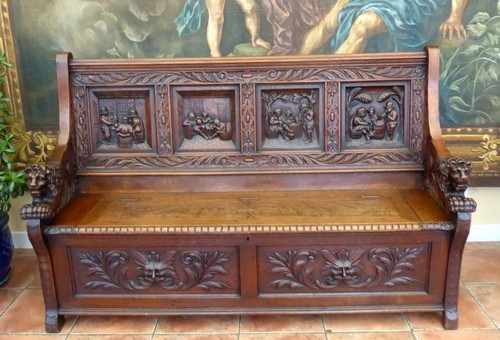 Settle country oak carved - settle,
