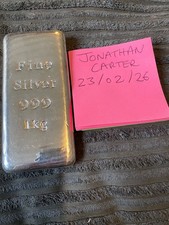 1 Kilo Fine Silver 999 Bar