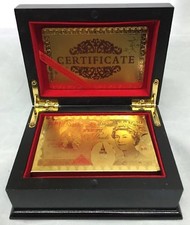 24K Karat 99.9% PURE GOLD PLATED £50 POUNDS Playing cards DECK WITH WOODEN BOX 