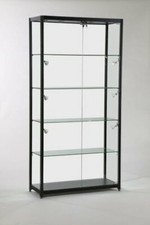 GLASS LOCKABLE BLACK TOWER SHOWCASE 1200mm x 500mm LIGHTS DISPLAY RETAIL DISPLAY