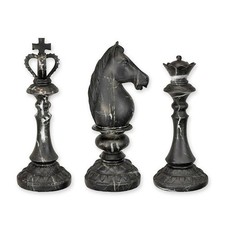 9932632 Resin Sculpture Figure 3 Chess Pieces Marble Look 13x15x33cm 2.3kg