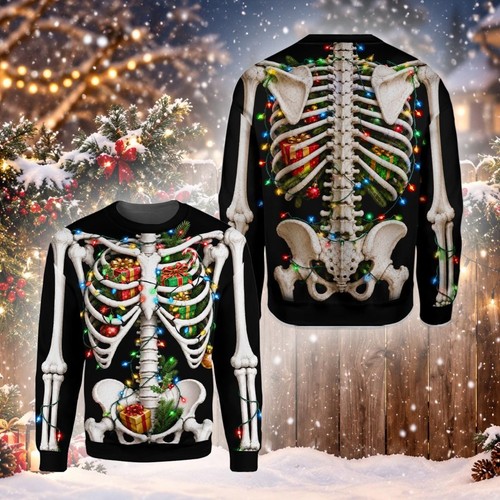 Skeleton christmas sweatshirt - skeleton,