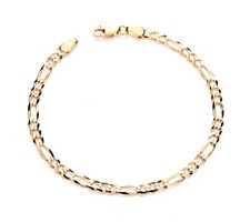 9ct Yellow Gold on Silver 7.5 inch Figaro Curb Bracelet Ladies or Girls - 3.5mm