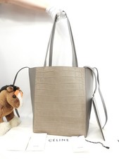 Celine Cabas Phantom Small Croco Embossed Leather Tote Bag Gray 15.7*11.8*5.3 in