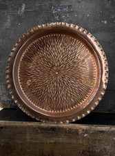 Antique Copper Tray Wall Charger Plaque Hammered Starburst Design 23cm