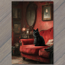 Art Print Black Cat Red Velvet