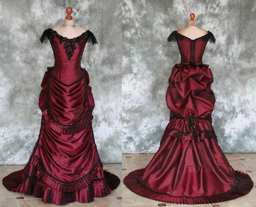 Victorian red bustle gown - victorian,
