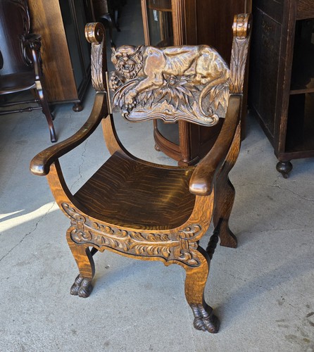 Antique carved back lion oak - carved,