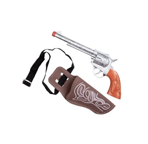 Cowboy gun with brown holster - with,
