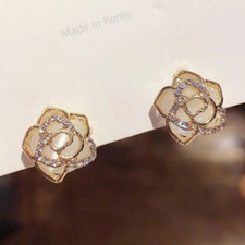 925 Sterling Silver Moonstone Flower Diamond Gold Stud Earrings Womens Girls