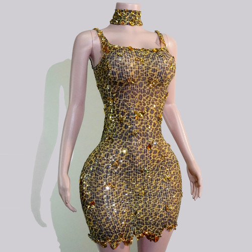 Leopard print crystal dress - leopard,
