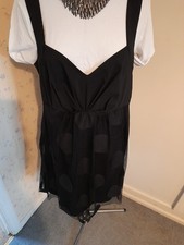 Myrine XXL Black Layered Strap Top.  Black Stretchy Poly Cotton Under Net Fabric