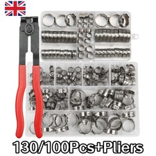 130x Single Ear Hose Clamps Assorted Stainless Steel O Fuel Pipe Clip Hose Plier