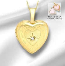 9ct Diamond Heart Locket Yellow Gold 12mm Diameter Optional 9ct Chain 16" - 24"