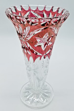 Hofbauer Star Flower Vase Ruby Red & Clear Glass Cased 24% Crystal 7.5” Germany