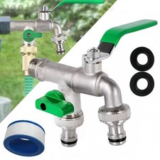 1/2" 3/4"BSP Double Duo Outlet Garden Outdoor Tap Ball Valve Zinc Alloy Faucet