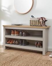 Lancaster Simple Shoe Bench Grey Storage Seat Shoe Rack Hallway Porch Grey Oak