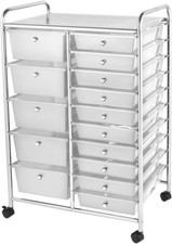 15 Drawer Trolley White Storage Unit Organiser with Wheels For Home Salon Office