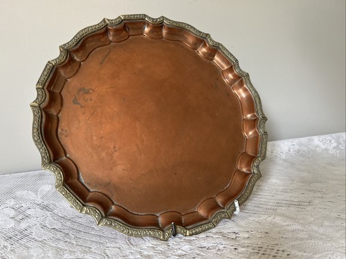 Vintage round copper - tray,