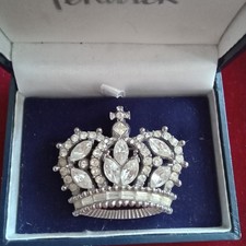 Vintage Jewellery Clear Glass Rhinestone Royal Crown Large BROOCH