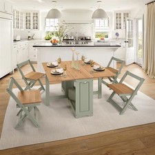 Santos Folding Drop Leaf Butterfly Dining Table Set 4 Chairs Sage Green & Pine