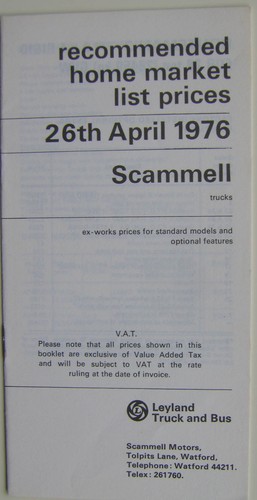 Scammell price list 1976 - price,