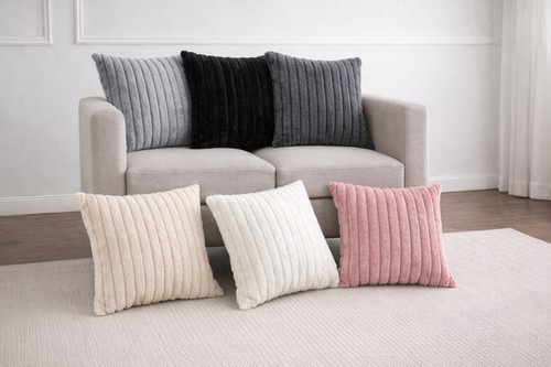 Ribbed plush cushion covers - cushion,