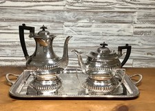 Pristine Art Nouveau Sheffield Silver Plated Tea Set & Tray ~ LEWIS & ROSE c1910