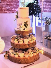 Three Tiered Rustic Wooden Wedding cake/ Cup Cake stand,  log cake stand