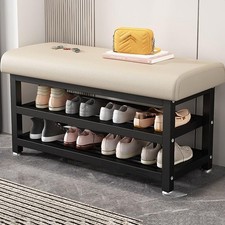 Metal Shoe Bench with Storage Shelfs For Entryway Hallway Seating Home Furniture