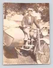Found Photo Woman on Harley-Davidson Motorcycle w Man in Sidecar Photograph