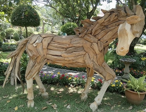 Driftwood horse statue - driftwood,