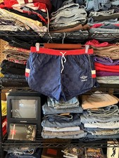 Vtg 90's Umbro SHINY Royal Blue Nylon Checkered Futbol SOCCER Athletic Shorts S