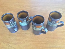 4 xVintage Celtic Pottery Tall Coffee Mug Brown/ Medallion/Black Newlyn Cornwall