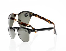 Men Horned Rim Square Frame Tinted Lens Sun Readers Sunglasses Reading Glasses