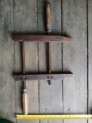 Antique large wooden screw arm - large,